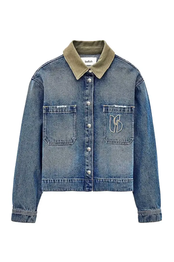 Contrast Collar Cropped Denim Jacket