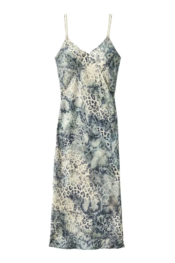 Leopard Print Chain-Strap Slip Dress