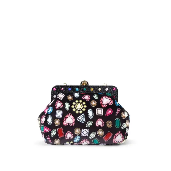 Jeweled Velvet Pouch Clutch with Crystal Frame
