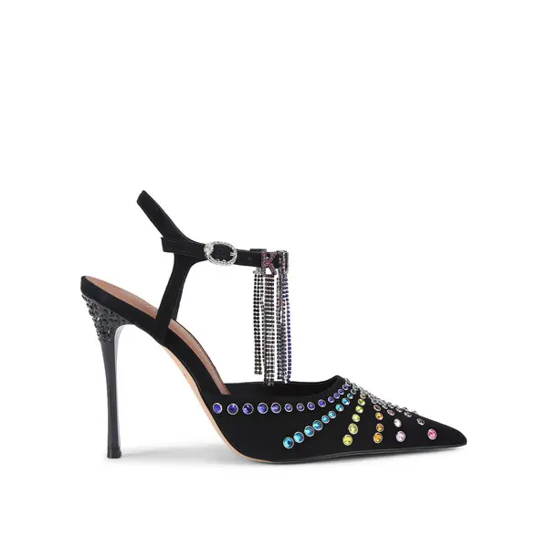 Rainbow Crystal Embellished Suede Stiletto Pumps