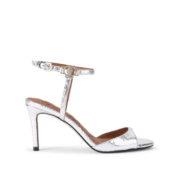 Metallic Stiletto Heels with Crystal Eagle Buckle Sandals