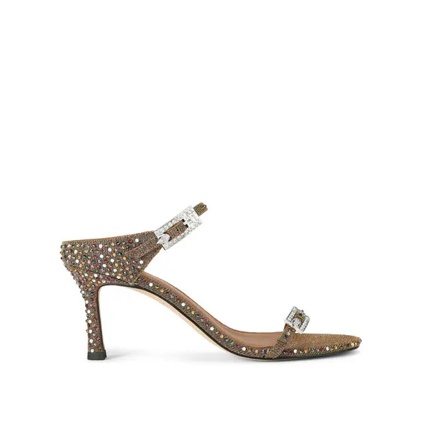 Bronze Glitter and Metallic Crystal Buckle Heeled Mule