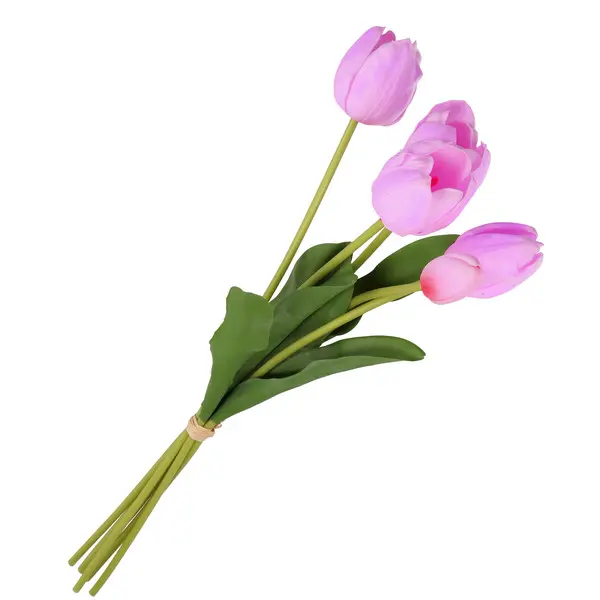 Fuchsia Tulip Bouquet with Stem, Anna - Fabric, Steel, Plastic, h 48 cm