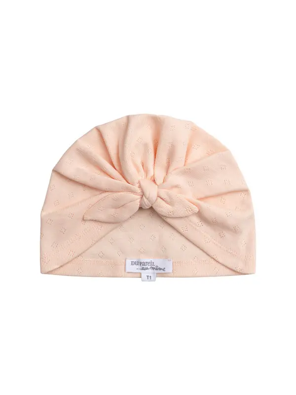 Peach Eyelet Turban Cotton Beanie