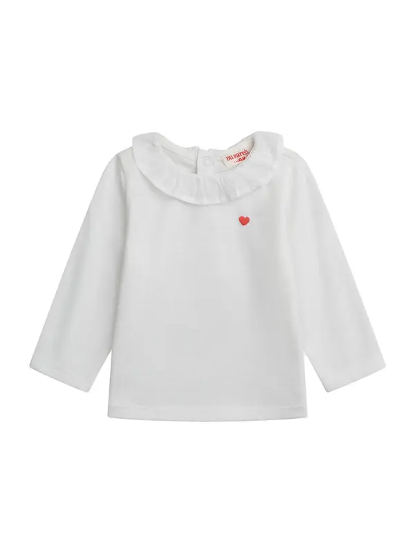 Ruffle Collar Long Sleeve Top With Red Heart