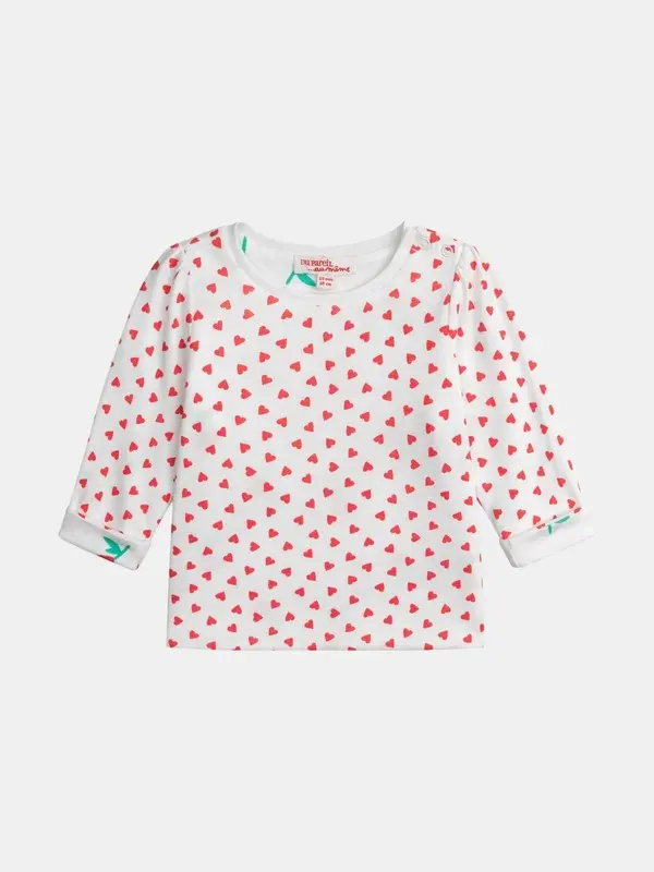 Long Sleeve Top With All-Over Red Heart Print