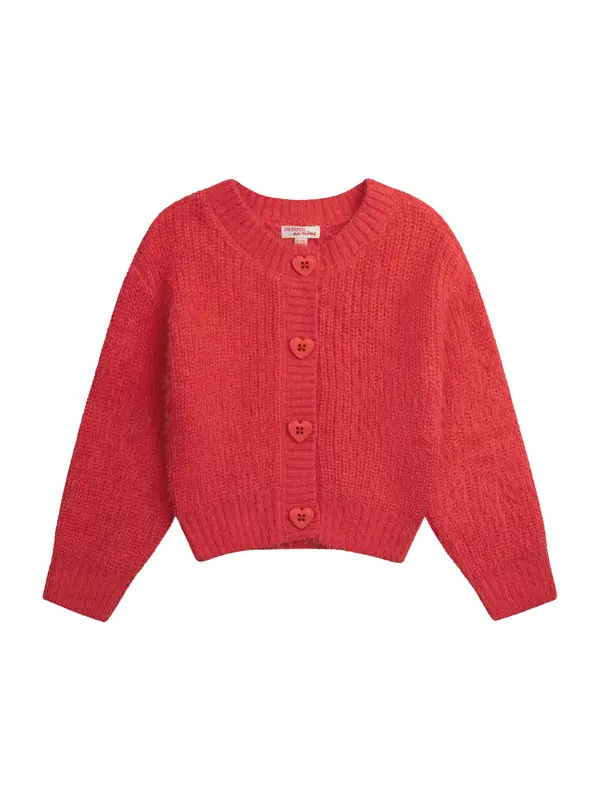 Fluffy Knit Red Heart Button Cardigan