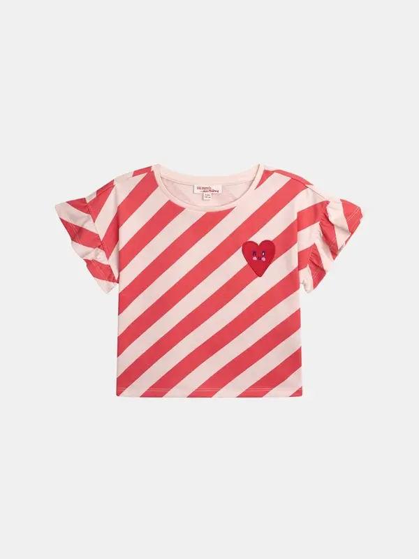 Diagonal Striped T-Shirt With Heart Patch