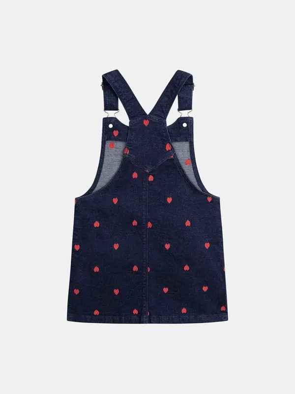 Denim Pinafore Dress With Red Heart Embroidery