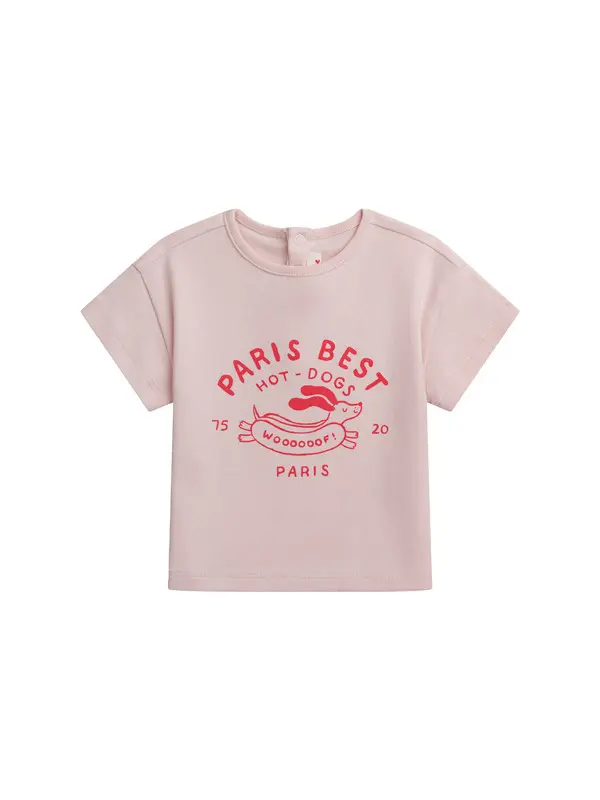Short Sleeve T-shirt with "Paris Hot-Dogs" Print