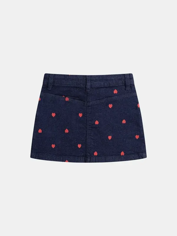 Denim Short Skirt with Heart Embroidery 
