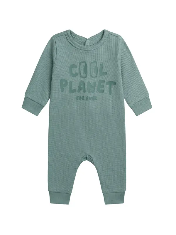 Green "Good Vibes" Textured Knit Sleeper Romper