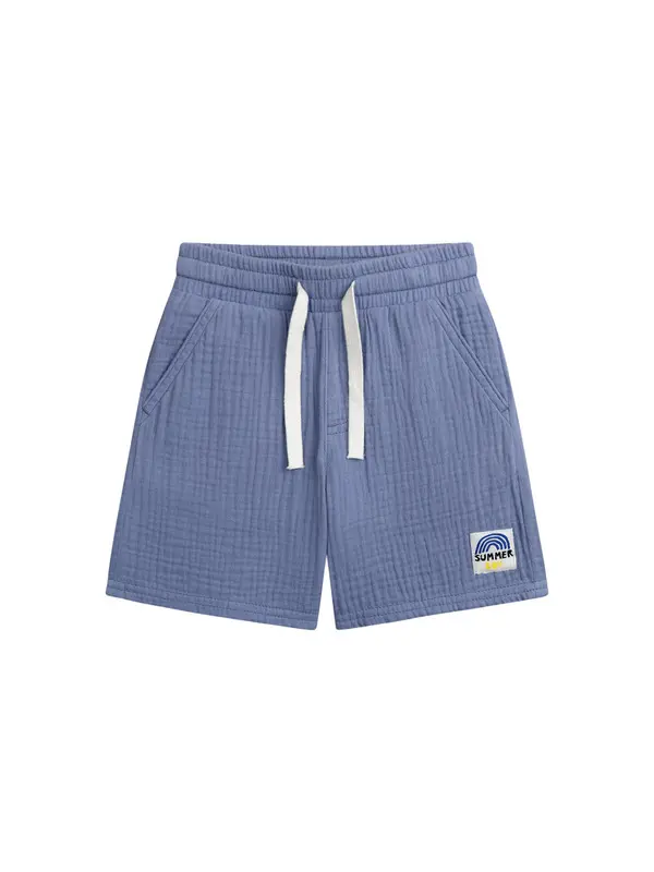 Muslin Cotton Shorts with "Summer Boy" Patch Image