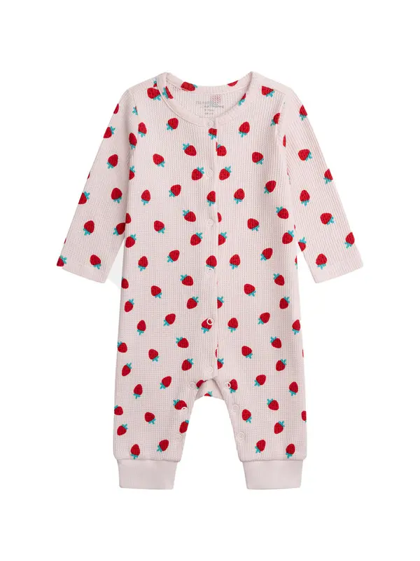 Pink Waffle Knit Strawberry Romper