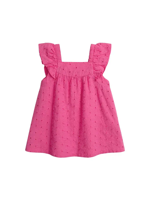 Bright Pink Eyelet Ruffle-Sleeve Dress