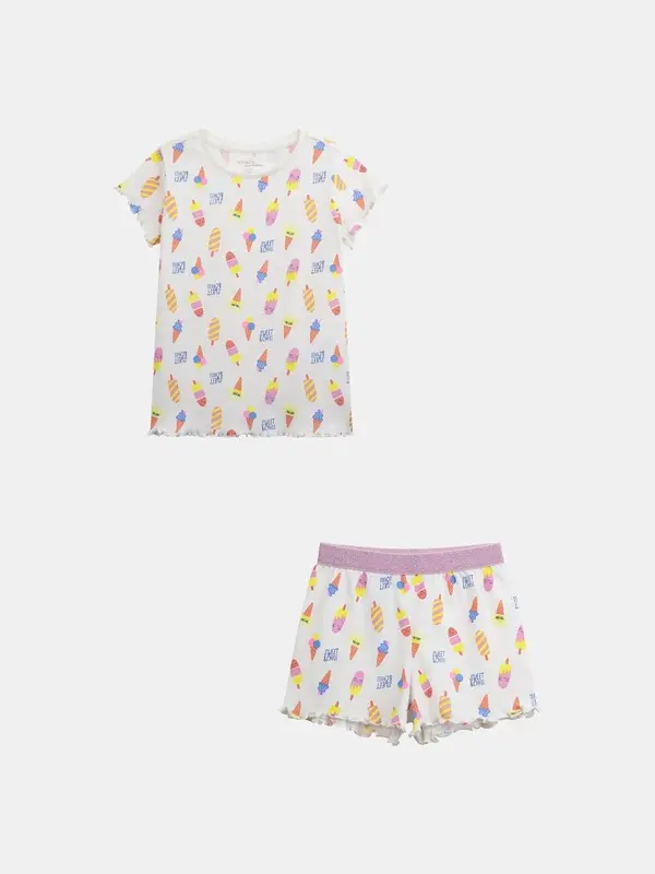 "Sweet & Chill" Ice Cream Print Pajama Set with Glitter Waistband