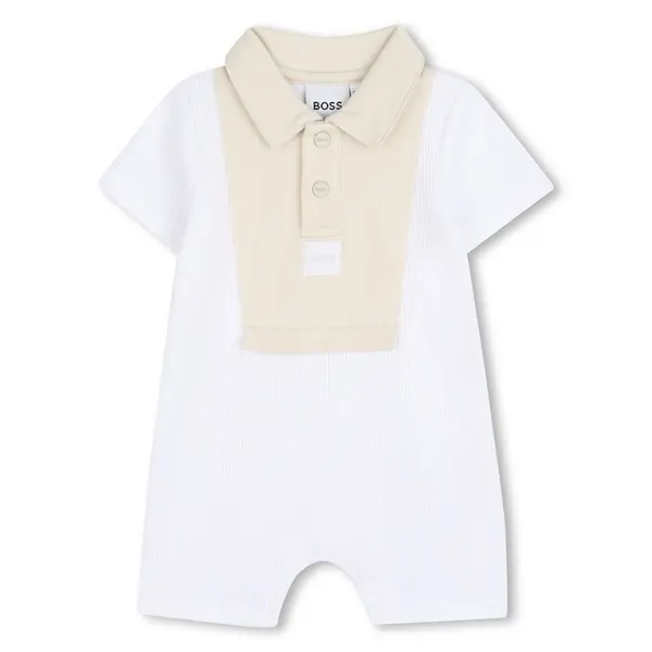Bib Collar Short Sleeve Cotton Swimsuit
