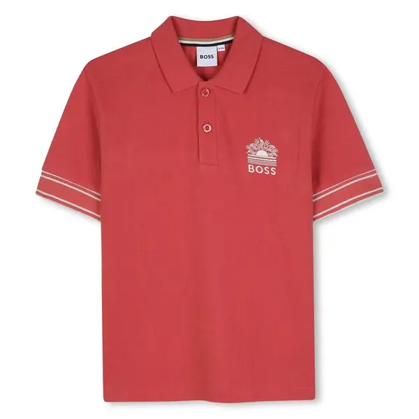 Striped Cuffs Logo Cotton Short Sleeve Polo  