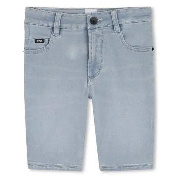 Cotton Denim Shorts with Tonal Stitching 