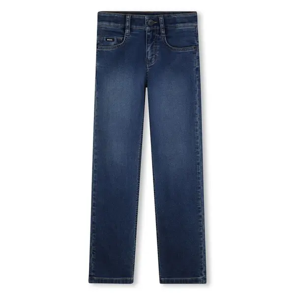 Straight Leg Logo Patch Denim Jeans