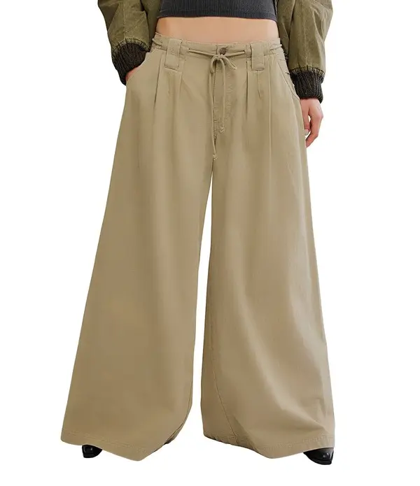 Low Rise Wide Leg Drawstring Chino Pants