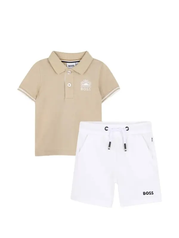 Stripe-detail Polo Top & Shorts Set