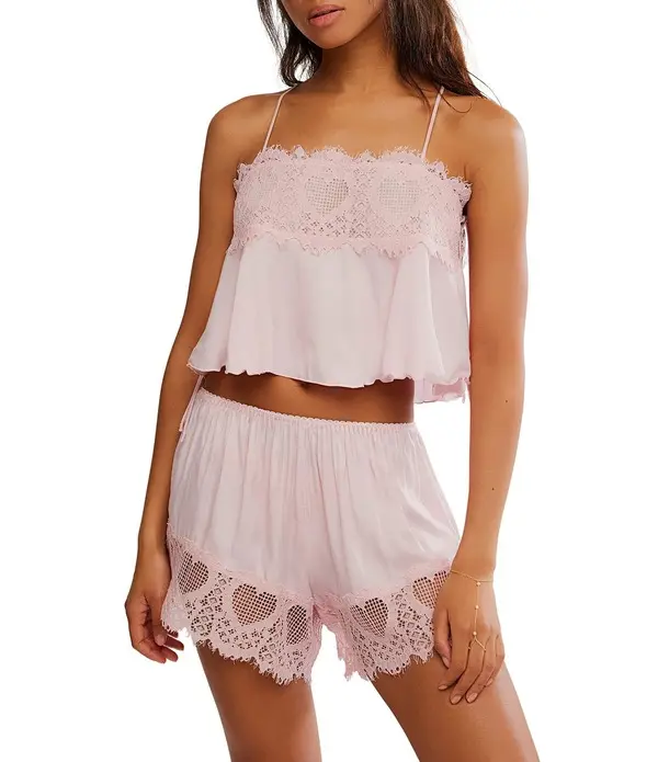 Sleeveless Square Neck Heart Lace Coordinating Camisole