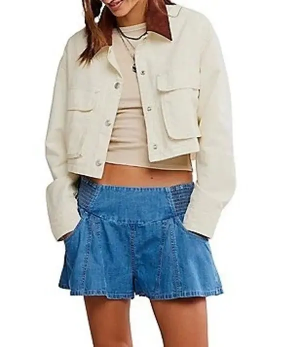 Low Rise Pull On Denim Shorts