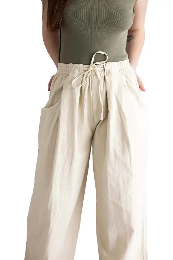 Cotton Linen Mis Rise Trousers