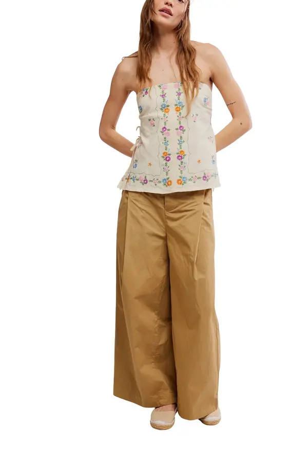 Embroidered Floral Strapless Top