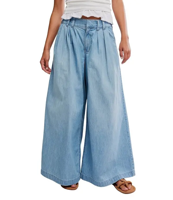 Wide Leg Low Rise Denim Jeans