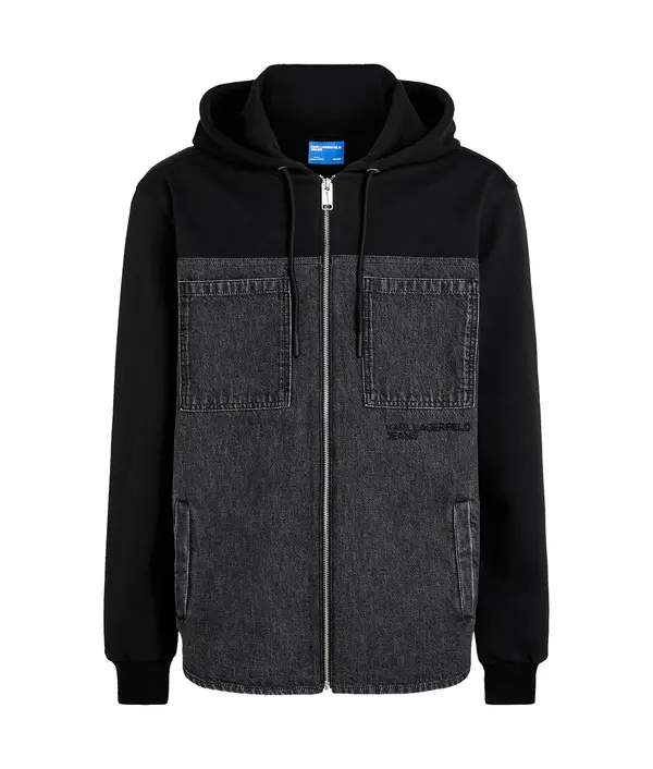 Hybrid Denim-Panel Zip Jacket