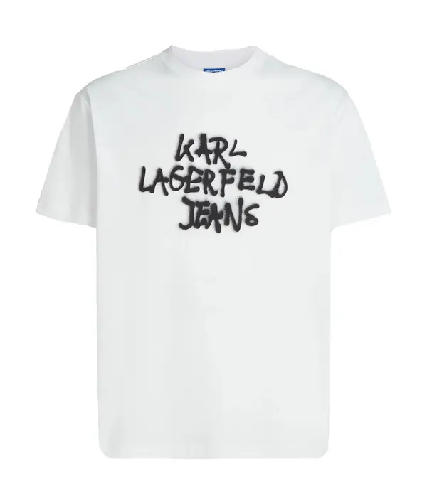 Cotton Short Sleeve T-shirt with Graffiti Logo Print