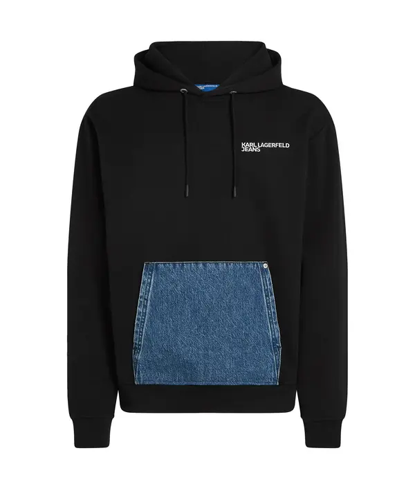 Denim-Pocket Hybrid Hoodie