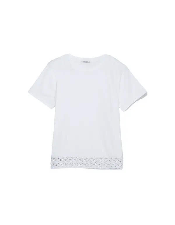 Round Neck T-Shirt With Crochet And Sequins Detail