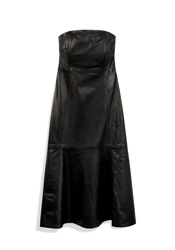 Fitted Waist Leather Bustier Dress