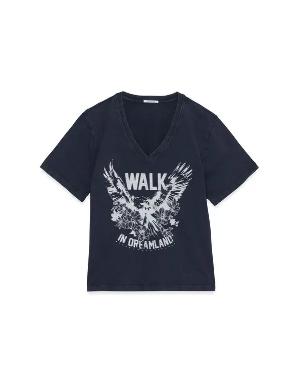 Organic Cotton Faded Visual Eagle V-Neck T-Shirt
