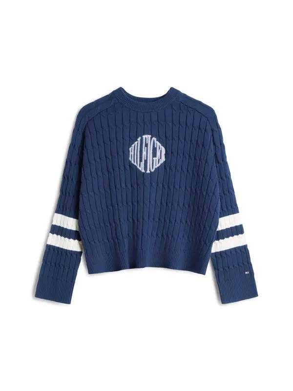 Logo Embroidery Relaxed Cable Knit Jumper