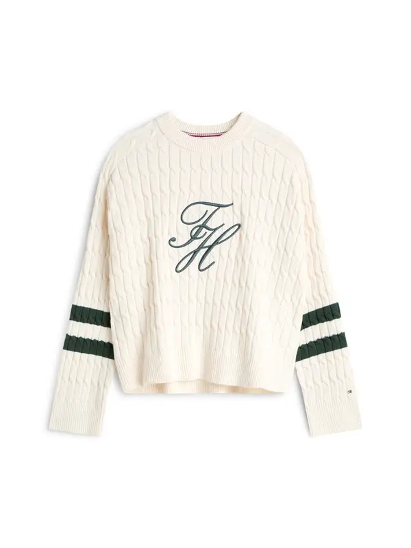 Logo Embroidery Relaxed Cable Knit Jumper