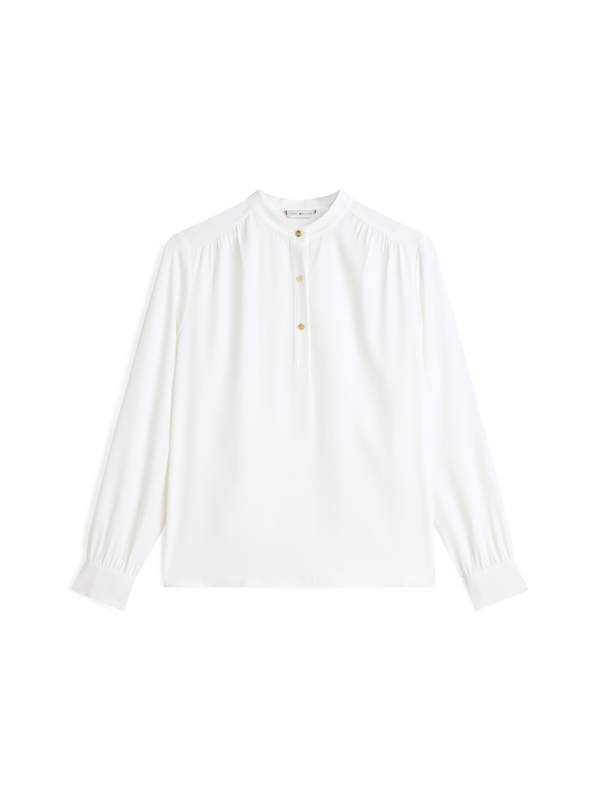 Gold-Tone Button Relaxed Twill Blouse
