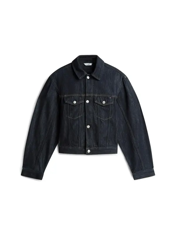 Flag Embroidery Pleated Denim Jacket
