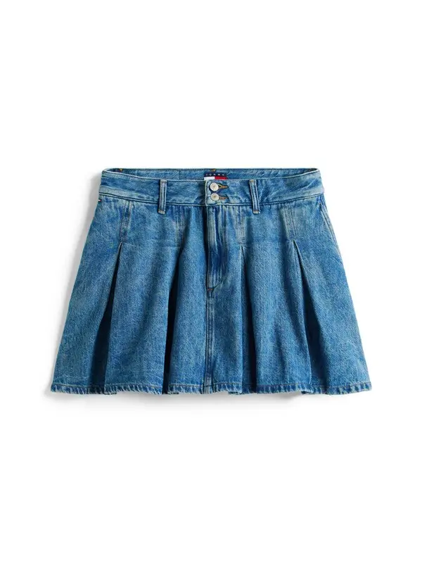 Pleated Denim Mini Skirt