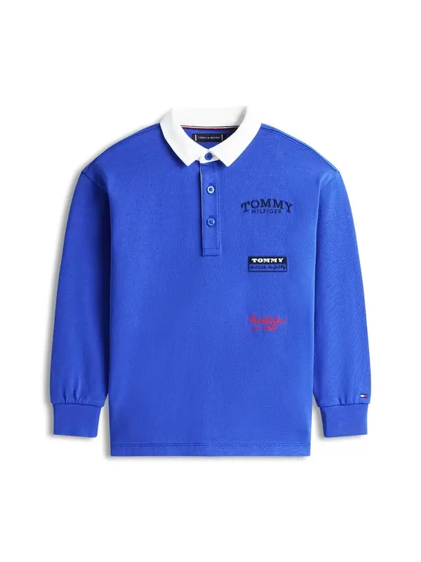 Kids Boys Logo Embroidery Long Sleeve Polo Shirt