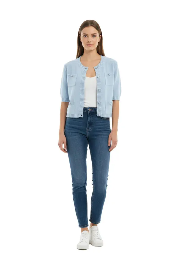 Knit Fitted Short Sleeve Cardigan