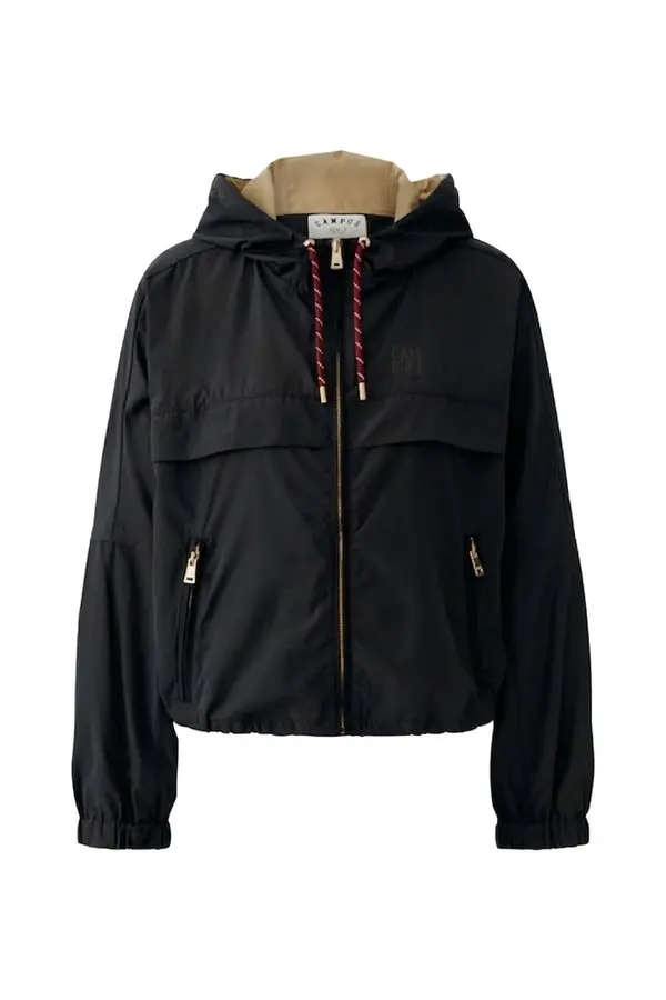 Hooded Cropped Windbreaker With Contrast Drawstrings