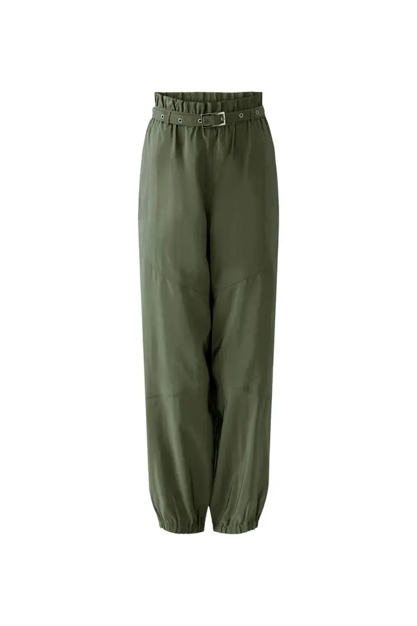 Balloon Cut Satin Trousers with Elastic Waist and Belt