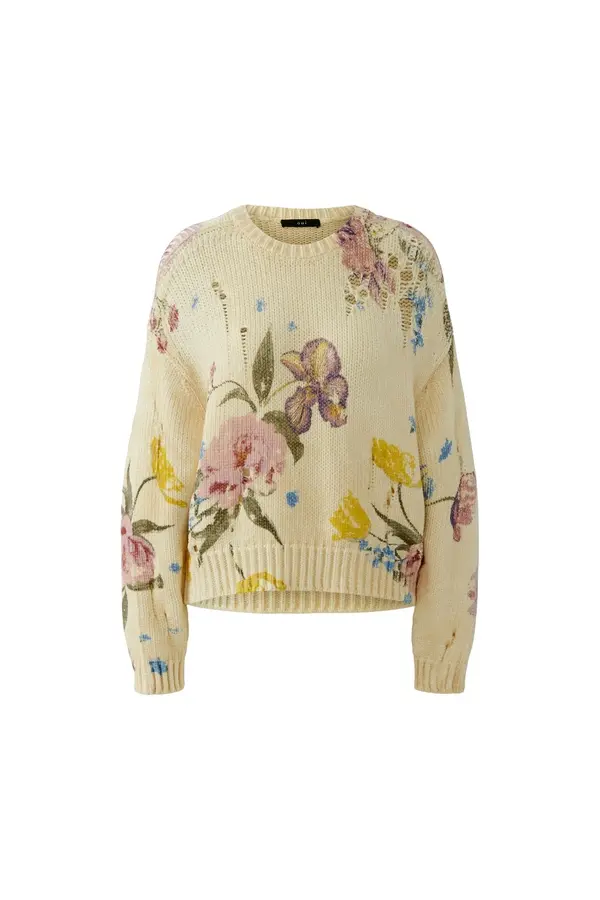 Soft Cotton Floral Pullover with Knitted Cuffs