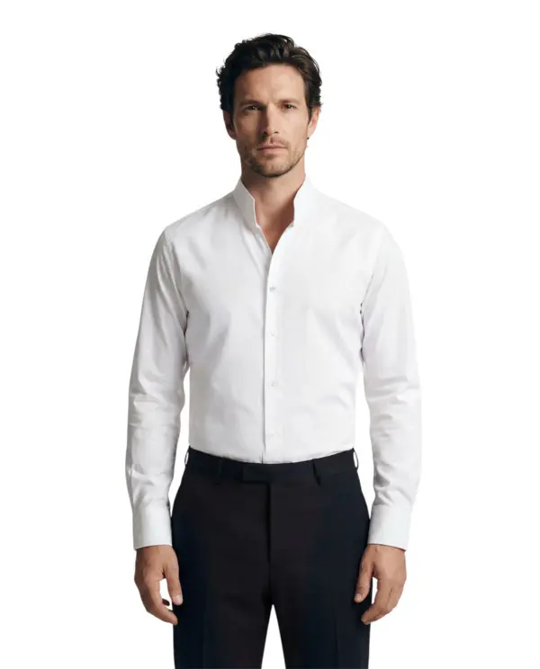 Slim-Fit Mandarin Collar Long Sleeve Shirt