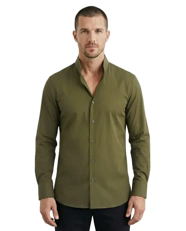 Slim-Fit Mandarin Collar Long Sleeve Shirt