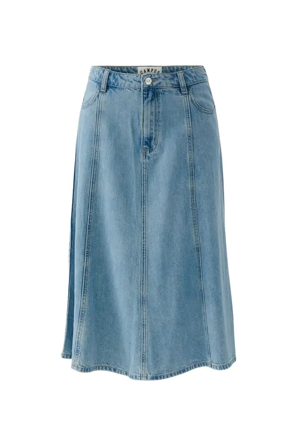Lyocell-cotton Blen Tailored Denim Midi Skirt